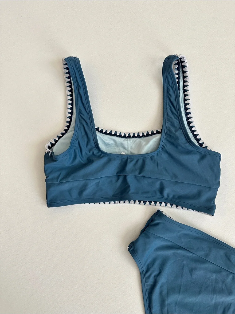 Cupshe Blue White Crochet Trim Scoop Neck High-Waist Bikini Set Size M